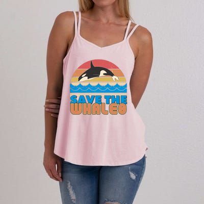 Retro Vintage Save The Whales Leaping Orca Killer Whale Women's Strappy Tank