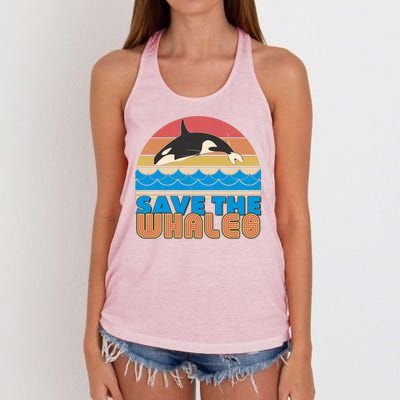 Retro Vintage Save The Whales Leaping Orca Killer Whale Women's Knotted Racerback Tank