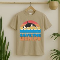 Retro Vintage Save The Whales Leaping Orca Killer Whale T-Shirt