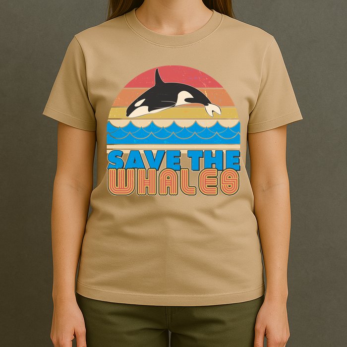 Retro Vintage Save The Whales Leaping Orca Killer Whale T-Shirt