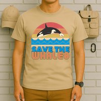 Retro Vintage Save The Whales Leaping Orca Killer Whale T-Shirt