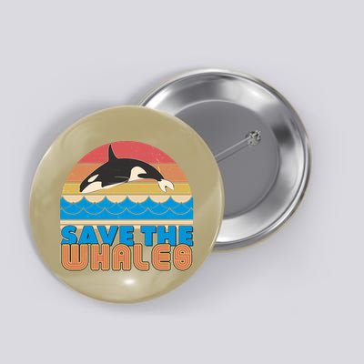 Retro Vintage Save The Whales Leaping Orca Killer Whale Button