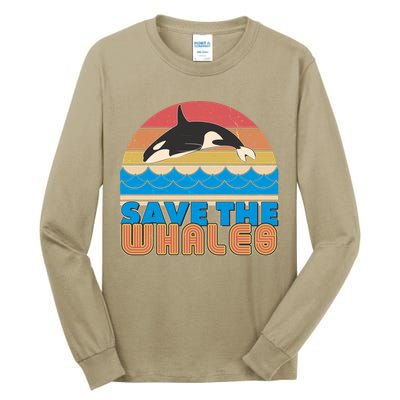 Retro Vintage Save The Whales Leaping Orca Killer Whale Tall Long Sleeve T-Shirt