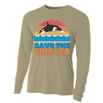 Retro Vintage Save The Whales Leaping Orca Killer Whale Cooling Performance Long Sleeve Crew