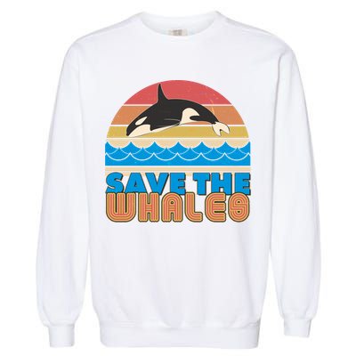 Retro Vintage Save The Whales Leaping Orca Killer Whale Garment-Dyed Sweatshirt