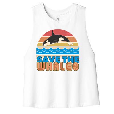 Retro Vintage Save The Whales Leaping Orca Killer Whale Women's Racerback Cropped Tank