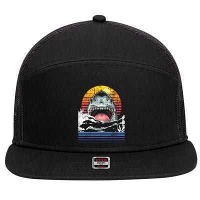Retro Vintage Shark Marine Biologist Wildlife Shark Lovers 7 Panel Mesh Trucker Snapback Hat