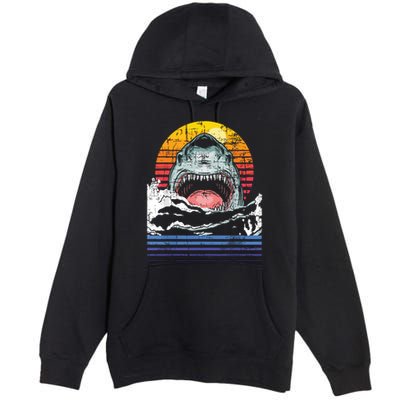 Retro Vintage Shark Marine Biologist Wildlife Shark Lovers Premium Pullover Hoodie