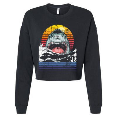 Retro Vintage Shark Marine Biologist Wildlife Shark Lovers Cropped Pullover Crew