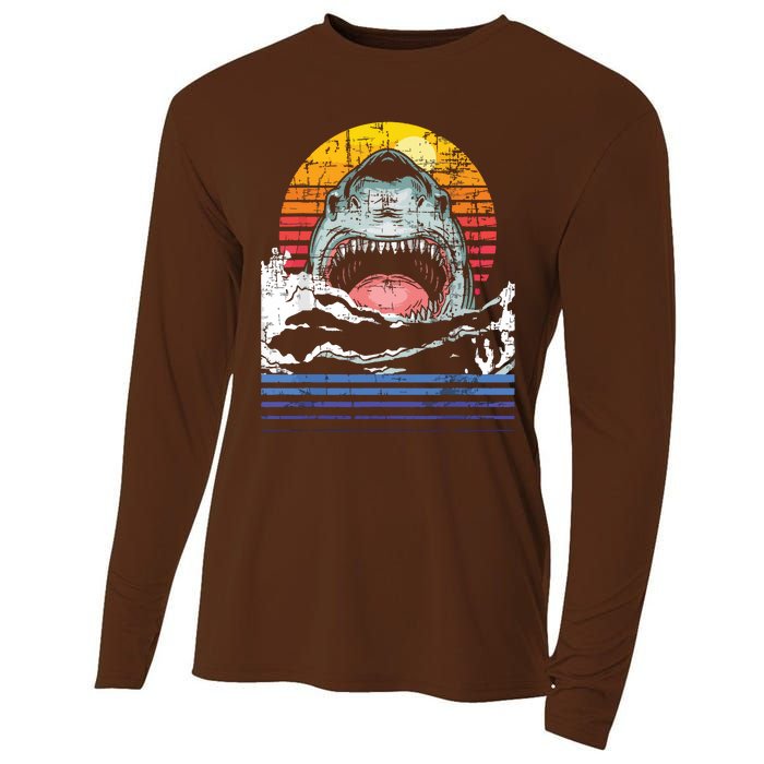 Retro Vintage Shark Marine Biologist Wildlife Shark Lovers Cooling Performance Long Sleeve Crew