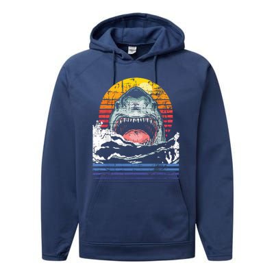 Retro Vintage Shark Marine Biologist Wildlife Shark Lovers Performance Fleece Hoodie