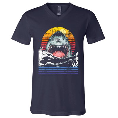 Retro Vintage Shark Marine Biologist Wildlife Shark Lovers V-Neck T-Shirt