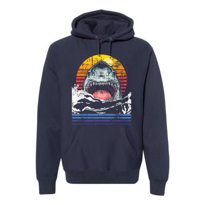 Retro Vintage Shark Marine Biologist Wildlife Shark Lovers Premium Hoodie