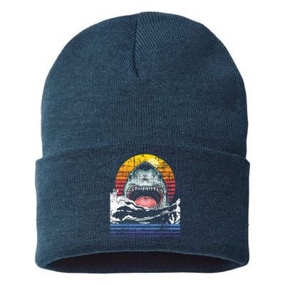 Retro Vintage Shark Marine Biologist Wildlife Shark Lovers Sustainable Knit Beanie