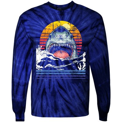 Retro Vintage Shark Marine Biologist Wildlife Shark Lovers Tie-Dye Long Sleeve Shirt