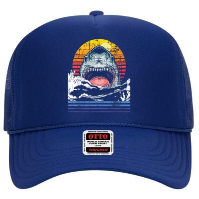 Retro Vintage Shark Marine Biologist Wildlife Shark Lovers High Crown Mesh Back Trucker Hat