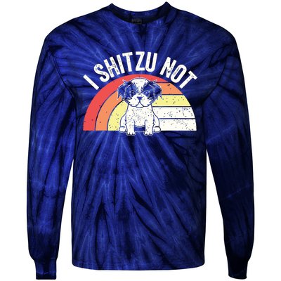 Retro Vintage Shih Tzu Dog Owner Funny I Shitzu Not Tie-Dye Long Sleeve Shirt