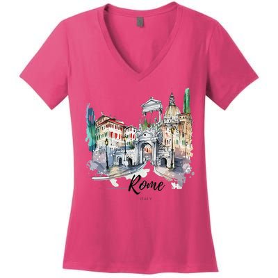 Retro Vintage Summer Italia Italy Rome City Souvenir Gifts Women's V-Neck T-Shirt