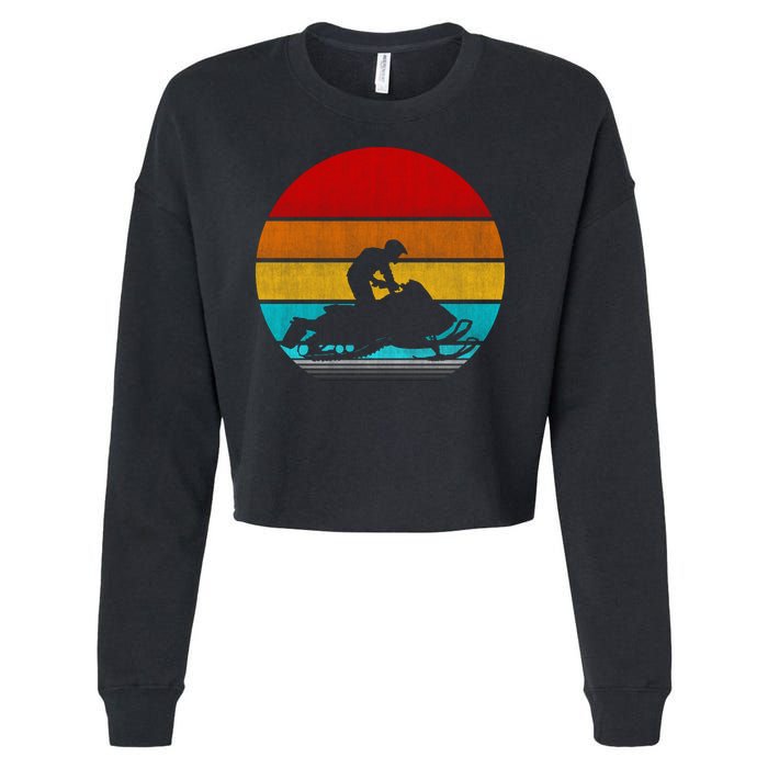 Retro Vintage Snowmobile Cropped Pullover Crew