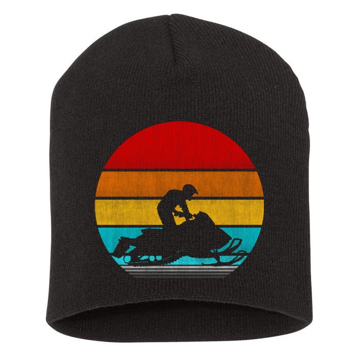 Retro Vintage Snowmobile Short Acrylic Beanie