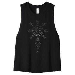 Retro Viking Symbol Compass Vegvisir Nordic Rune Celtic Women's Racerback Cropped Tank