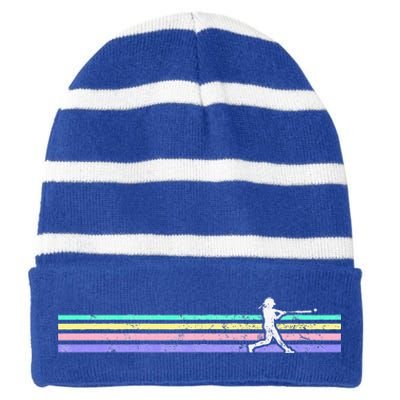 Retro Vintage Softball Batter Striped Beanie with Solid Band