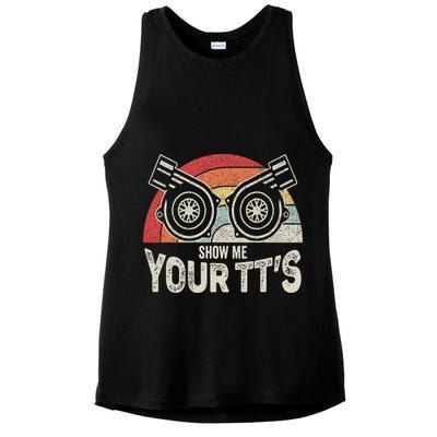 Retro Vintage Show Me Your Tt's Twin Turbo Car Racing Ladies PosiCharge Tri-Blend Wicking Tank