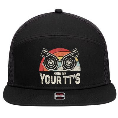 Retro Vintage Show Me Your Tt's Twin Turbo Car Racing 7 Panel Mesh Trucker Snapback Hat
