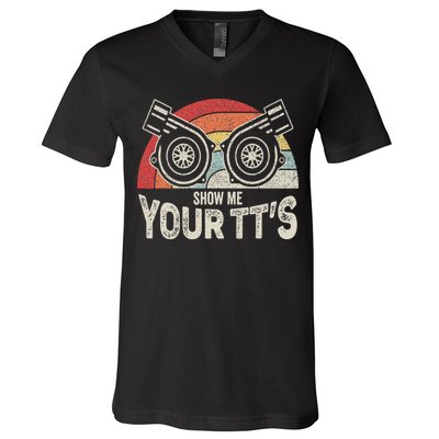 Retro Vintage Show Me Your Tt's Twin Turbo Car Racing V-Neck T-Shirt