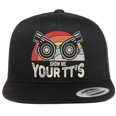 Retro Vintage Show Me Your Tt's Twin Turbo Car Racing Flat Bill Trucker Hat