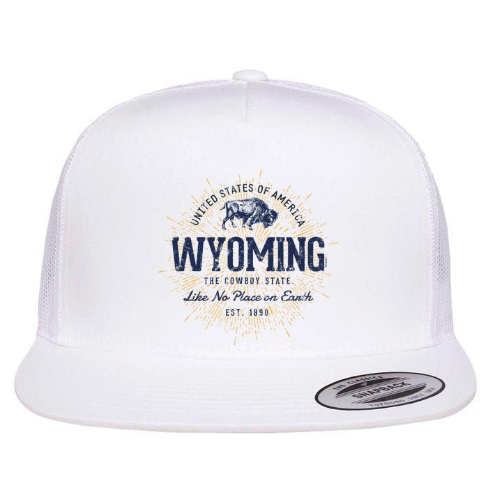 Retro Vintage State Of Wyoming Flat Bill Trucker Hat