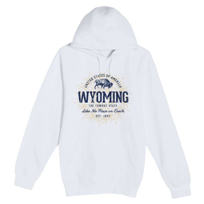 Retro Vintage State Of Wyoming Premium Pullover Hoodie