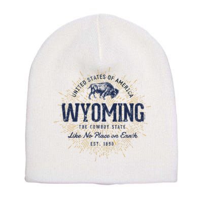 Retro Vintage State Of Wyoming Short Acrylic Beanie