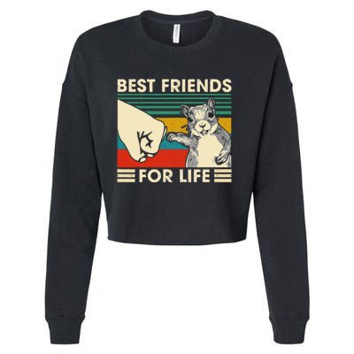 Retro Vintage Squirrel Best Friend For Life Fist Bump Cropped Pullover Crew