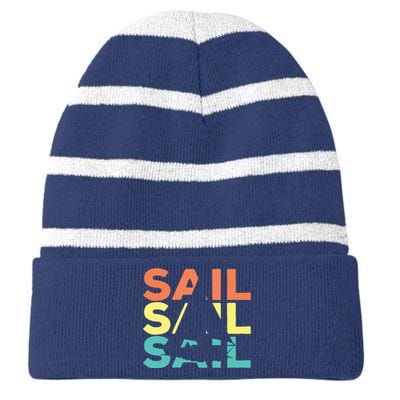 Retro Vintage Sail Sailing Gift Striped Beanie with Solid Band