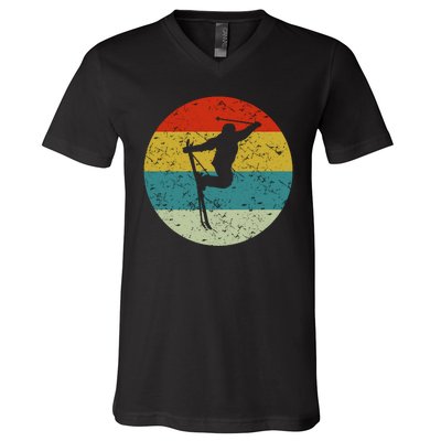 Retro Vintage Skiing V-Neck T-Shirt