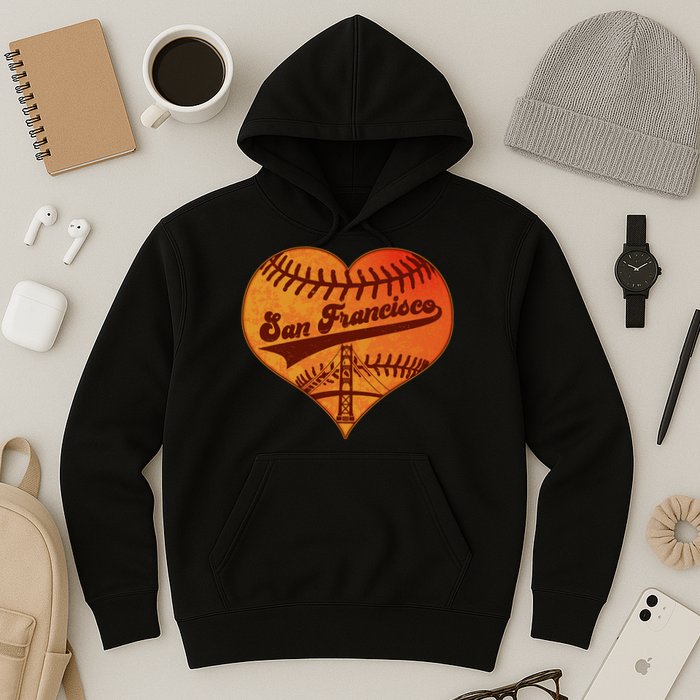 Retro Vintage San Francisco Baseball Heart Hoodie