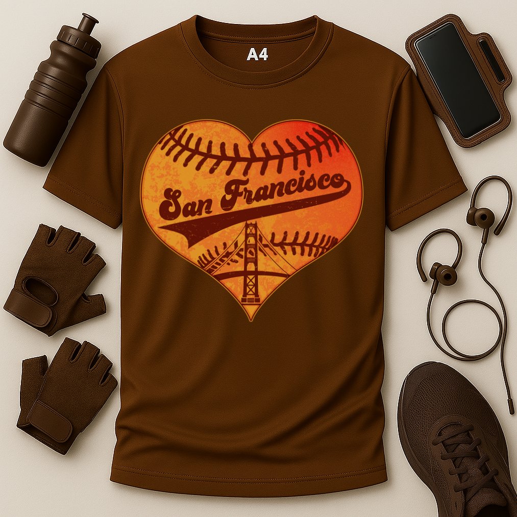 Retro Vintage San Francisco Baseball Heart Cooling Performance Crew T-Shirt