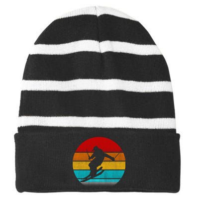 Retro Vintage Ski Striped Beanie with Solid Band