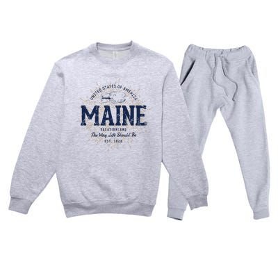 Retro Vintage State Of Maine Premium Crewneck Sweatsuit Set