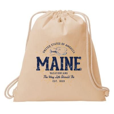 Retro Vintage State Of Maine Drawstring Bag