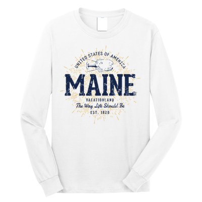 Retro Vintage State Of Maine Long Sleeve Shirt