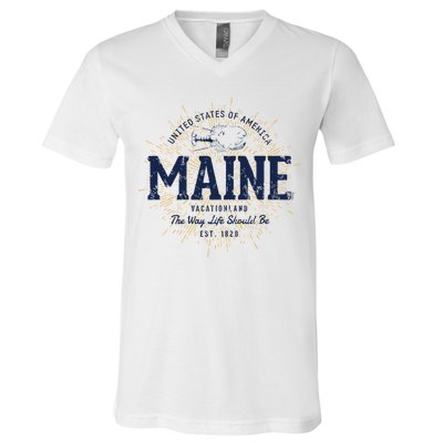 Retro Vintage State Of Maine V-Neck T-Shirt