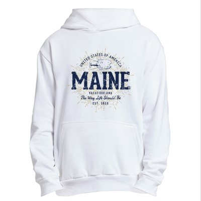 Retro Vintage State Of Maine Urban Pullover Hoodie