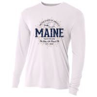 Retro Vintage State Of Maine Cooling Performance Long Sleeve Crew