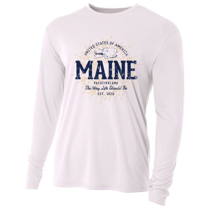 Retro Vintage State Of Maine Cooling Performance Long Sleeve Crew