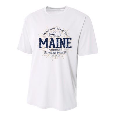 Retro Vintage State Of Maine Performance Sprint T-Shirt