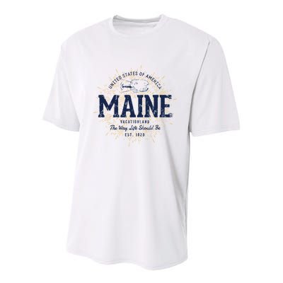 Retro Vintage State Of Maine Youth Performance Sprint T-Shirt