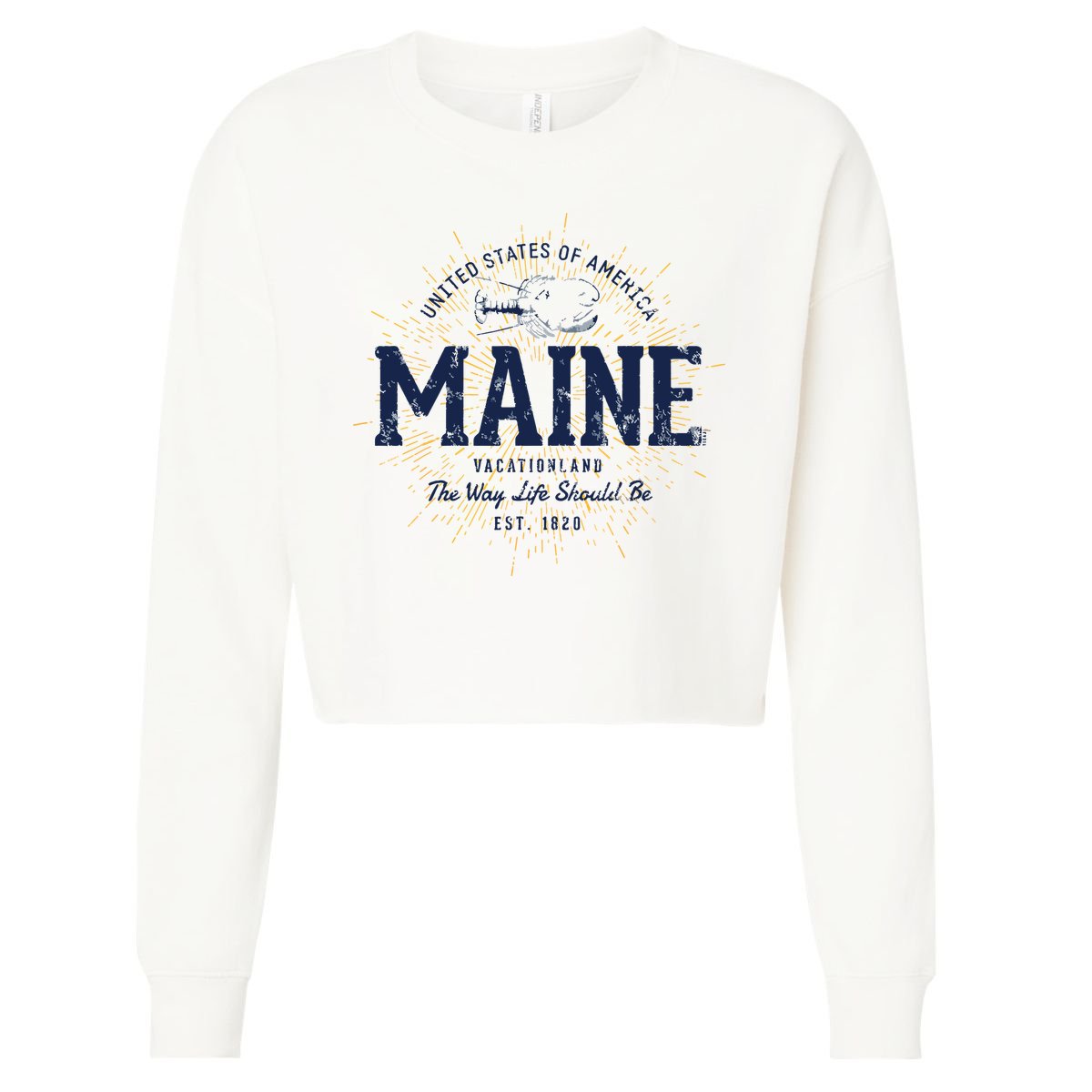 Retro Vintage State Of Maine Cropped Pullover Crew