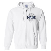 Retro Vintage State Of Maine Full Zip Hoodie